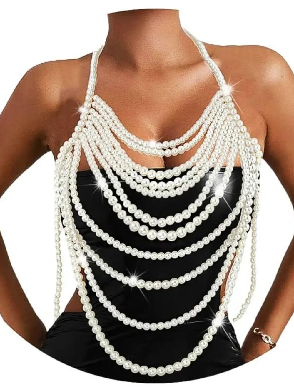 Pearl Body Chain Shoulder Necklace Top Body Jewelry for Women Fashion Bra Chains